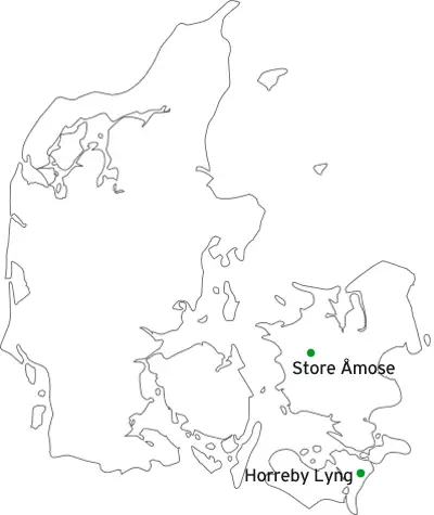 Placering af moserne på Danmarkskort